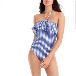 NWT JCREW Puckered Striped Ruffle One-piece